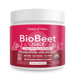 BioBeet Max Strength Beet Root Juice Powder - 20:1 Concentrate, Each Serving Derived from 60,000 mg Organic Beetroot - Cold-Pressed, USA Grown - Nitric Oxide, Circulation Support - 50 Servings