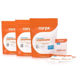 Carpe On-the-Go Antiperspirant Underarm Wipes (Pack of 3 Boxes) for Sweat Blocking, Deodorizing, and Cleansing When You\'re On the Move - 45 Residue Free, Individually Wrapped Wipes