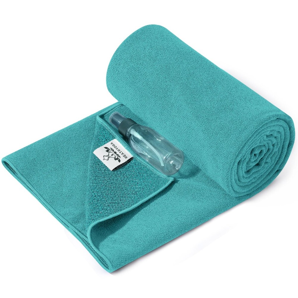 Heathyoga Yoga Mat Towel Non Slip for Hot Yoga Towel with Silicone Grip & Free Spray Bottle, 72X26 Extra Large Microfiber Yoga Towel for Bikram, Pilates, Fitness (Teal)