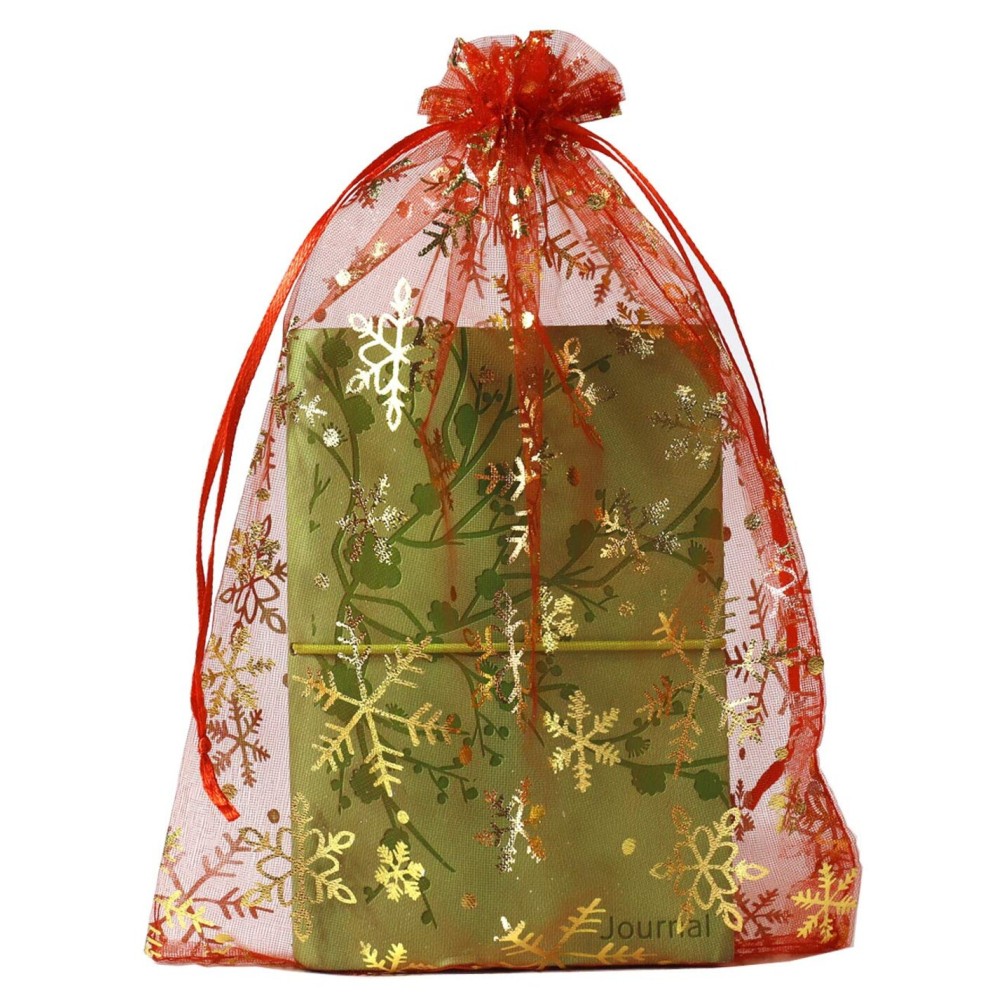 SUNGULF 100pcs Organza Pouch Bag Drawstring 6x9 16x22cm Strong Gift Candy Bag Jewelry Party Wedding Favor (Red Snowflake)