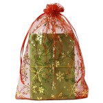 SUNGULF 100pcs Organza Pouch Bag Drawstring 6x9 16x22cm Strong Gift Candy Bag Jewelry Party Wedding Favor (Red Snowflake)