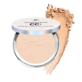IT Cosmetics CC+ Airbrush Perfecting Powder Foundation (Light) - Sheer to Full Coverage Pressed Powder, Blurring Pores & Dark Spots, Anti-Aging Face Makeup, Collagen & Niacinamide - 0.33 oz