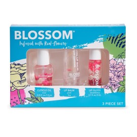 Blossom Hydrating, Moisturizing Scented Cuticle Oil, Scented pH Color Change Lip Balm, Roll on Lip Gloss, Infused with Real Flowers, 0.7 fl. oz/15mL, 3 Pack Gift Set, Rose/Pink/Strawberry