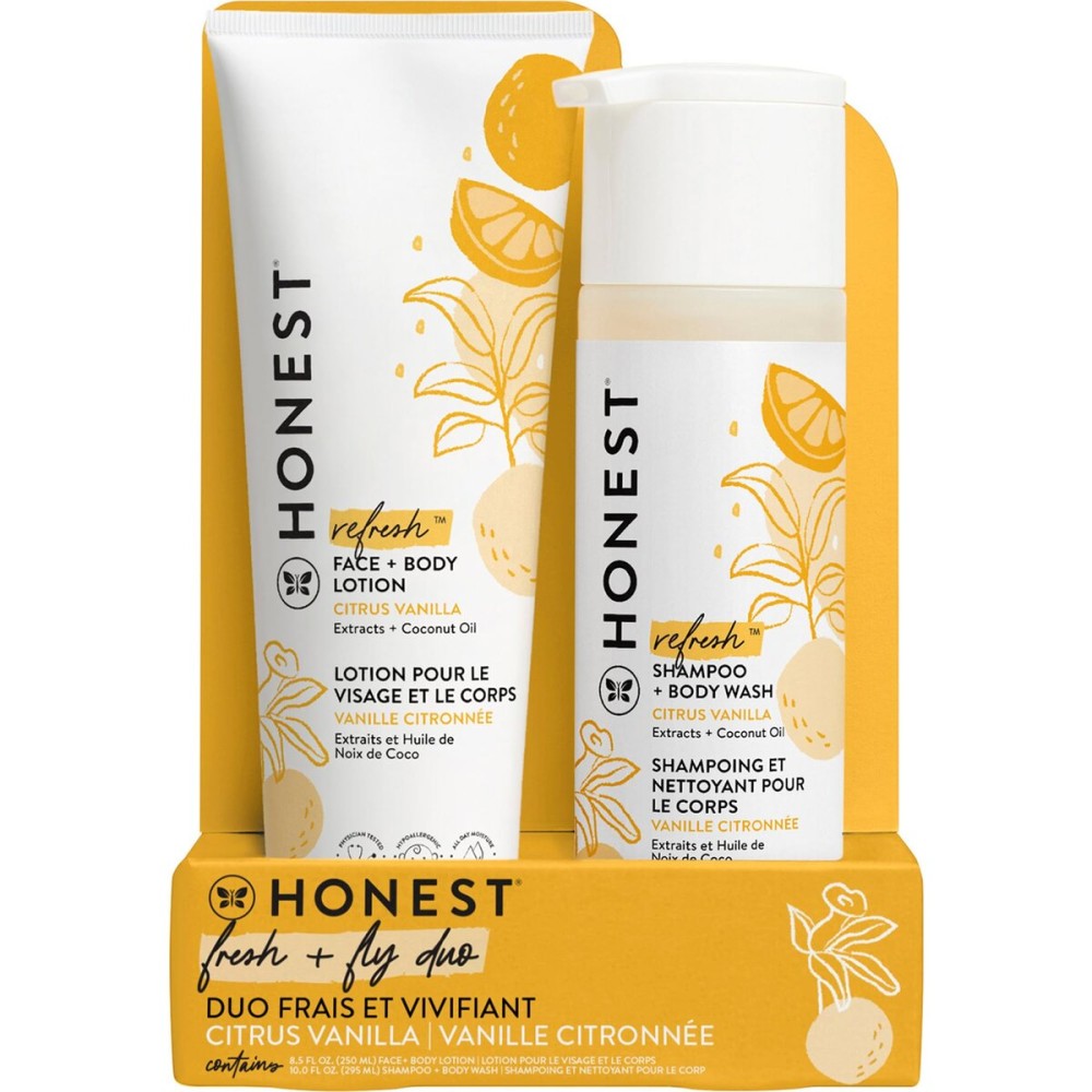 The Honest Company 2-in-1 Cleansing Shampoo and Body Wash Face Lotion Bundle Gentle for Baby Naturally Derived Citrus Vanilla Refresh 18.5 fl oz