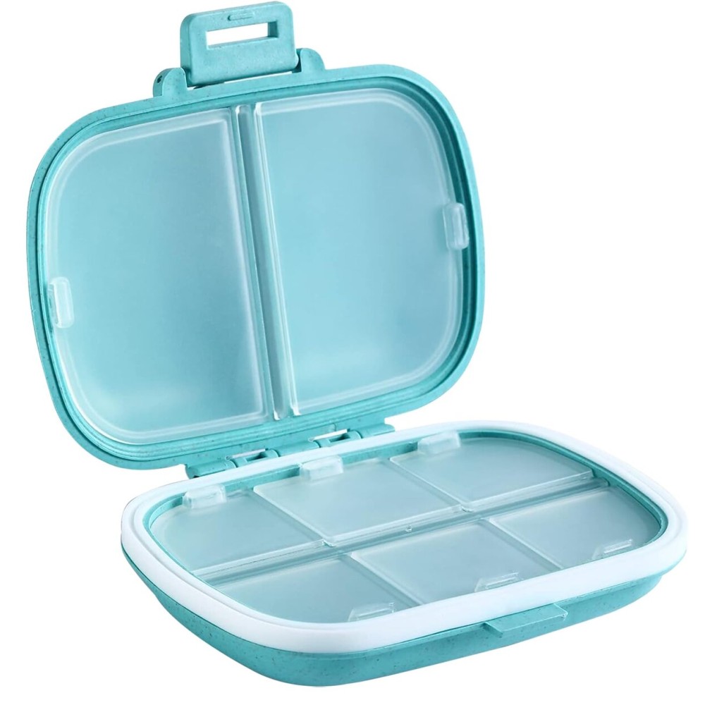 Holii Travel Pill Organizer, 8 Compartments Portable Pill Case, Daily Pill Box to Hold Vitamins, Small Pill Container for Pocket Purse Medicine OrganizerBlue