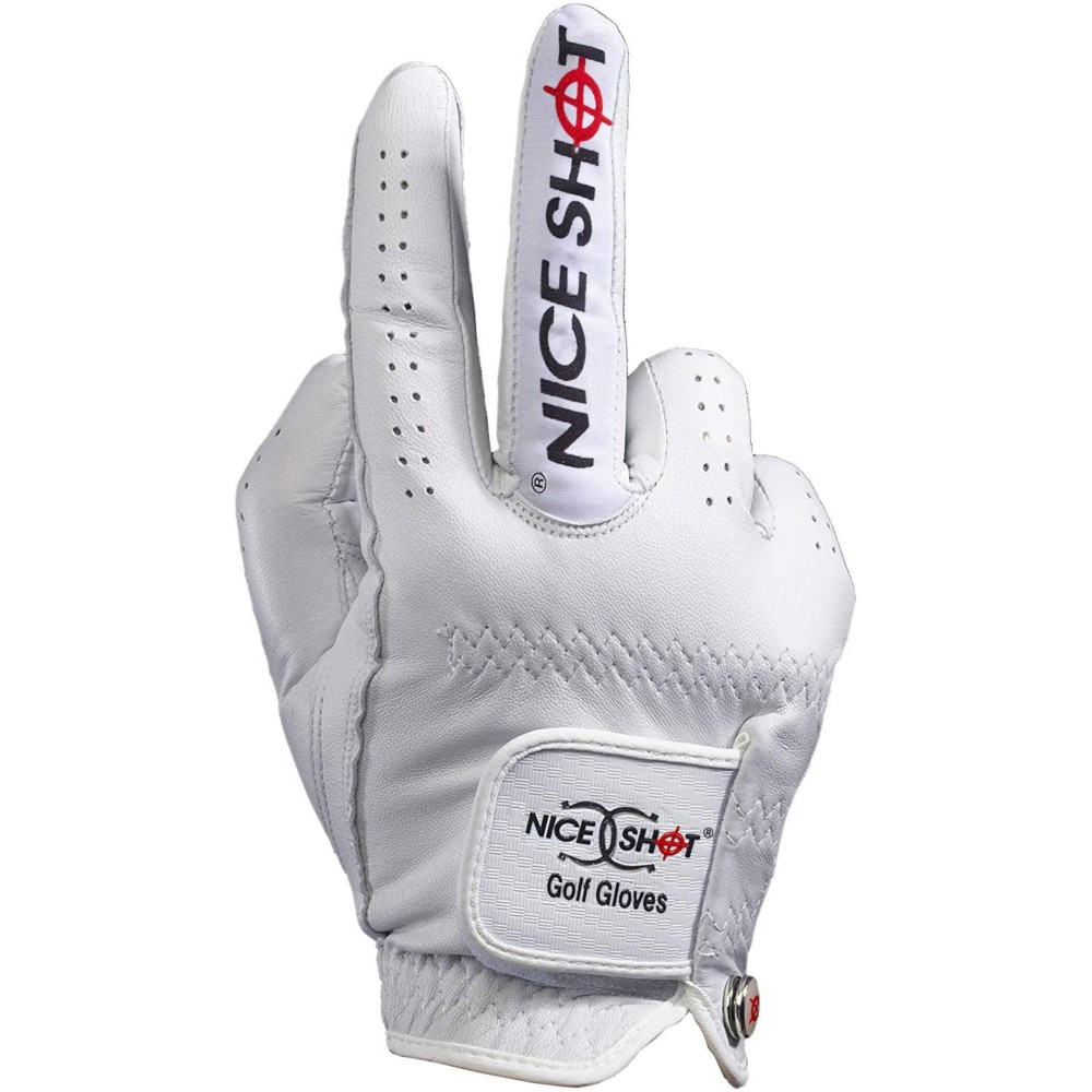 Nice Shot The Bird Golf Glove in White Cabretta Leather Men\'s Right Hand - Large