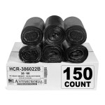 Aluf Plastics High Density Trash Bags, 60 Gallon, 150 Count, 22 Micron (eq), 38 x 60, Black, for Bathroom, Office, Industrial, Commercial, Janitorial, Municipal, Recycling