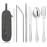 Travel Stainless Steel Utensils Set with Case - 8-Piece Reusable Flatware Kit Includes Fork, Knife, Spoon, Chopsticks, Straws, Brush & Bag - Portable Cutlery for Camping, Work, Picnic (Silver)