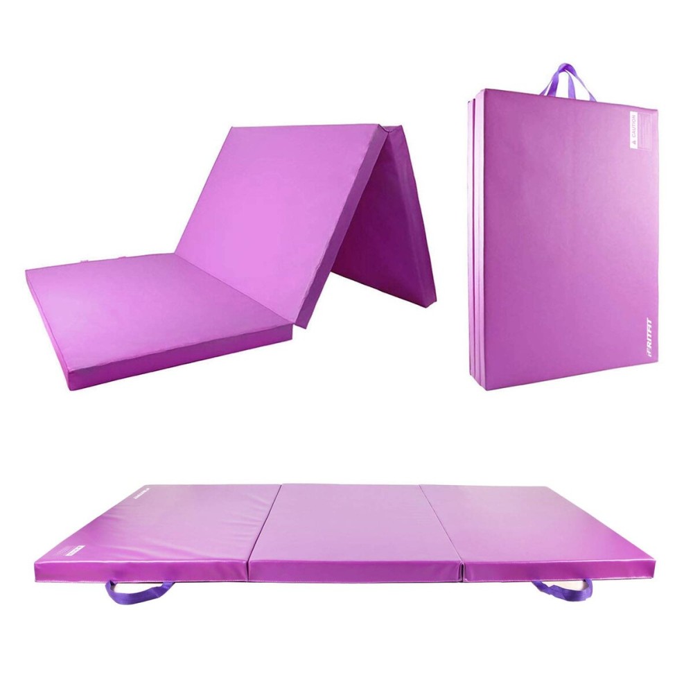 RitFit Upgraded Tri-Fold Folding Thick Exercise Mat 6x3 with Carrying Handles for MMA, Gymnastics, Stretching, Core Workouts (Purple(3\' x 6\'))