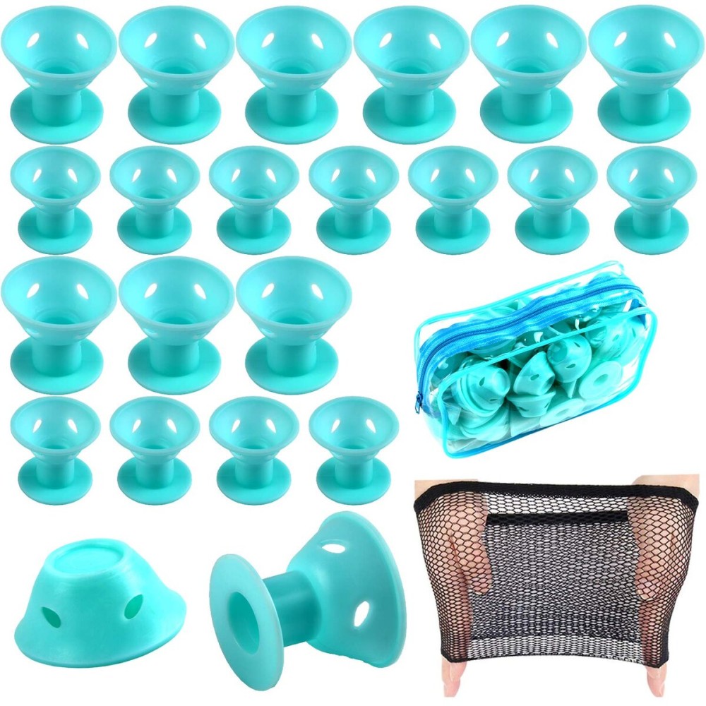 JANYUN 40 Pcs Magic Hair Rollers Include 20 pcs Large Silicone Curlers and 20pcs Small Silicone Curlers (Pale Cyan)