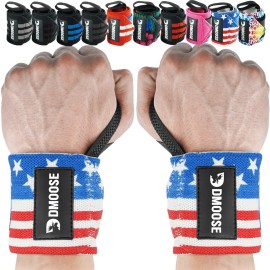 DMoose Wrist Wraps Weightlifting Men 12 and 18 Inches Thumb Loops with Wrist Support for Workouts Powerlifting Wrist Straps for Weight Lifting Men and Women American III