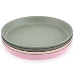 WeeSprout Bamboo Plates, Set of 4, Kid-Sized Dinnerware, Dishwasher Safe Melamine Dishware (Pink, Green, Gray, & Beige, Without Lids)