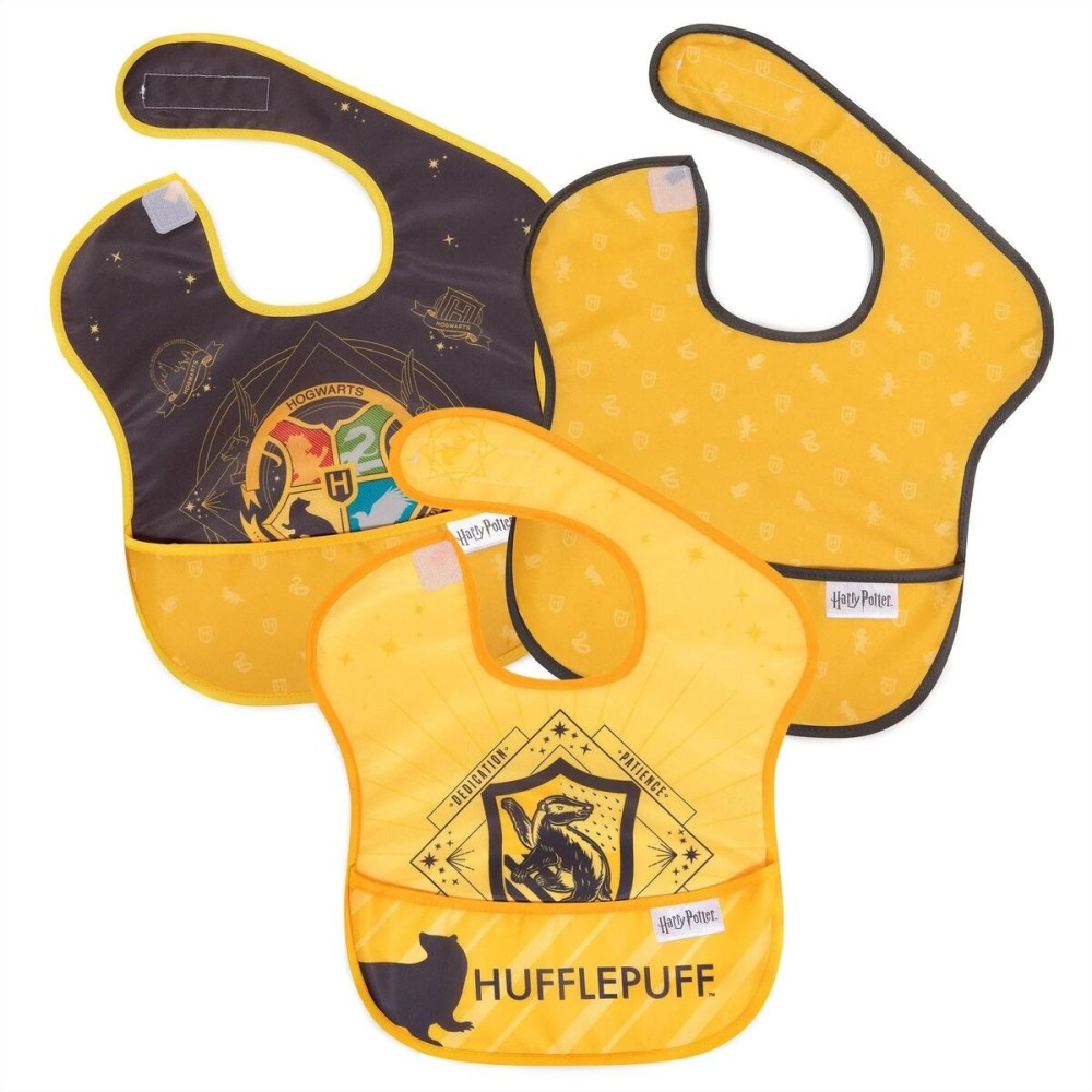 Bumkins Bibs for Girl or Boy, SuperBib Baby and Toddler for 6-24 Months, Essential Must Have for Eating, Feeding, Baby Led Weaning, Mess Saving Waterproof Soft Fabric, 3-pk Harry Potter Hufflepuff