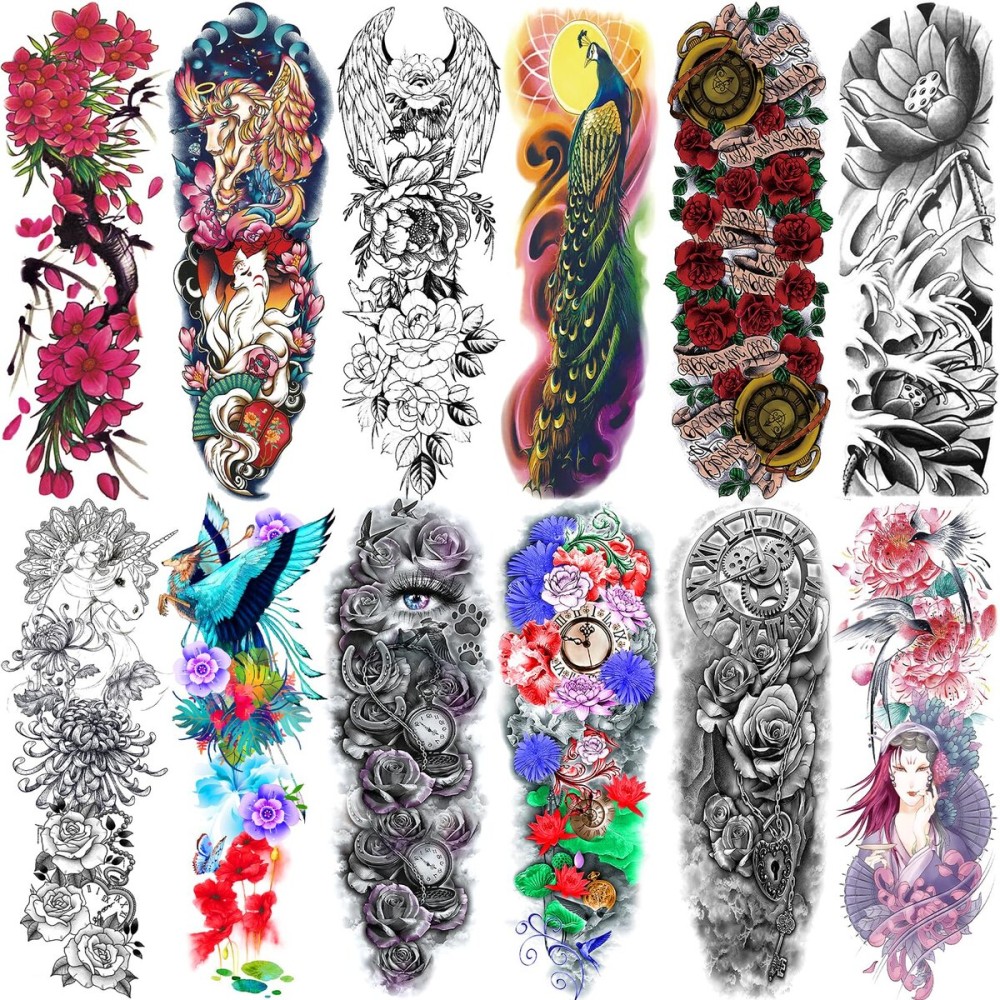 Aresvns Temporary Tattoo Flowers for Women(L19xW7),Beautiful Sleeve Tattoos Waterproof and Long-Lasting, Full Arm Fake Tattoos Christmas Gift,for BBQ Pool Beach Party