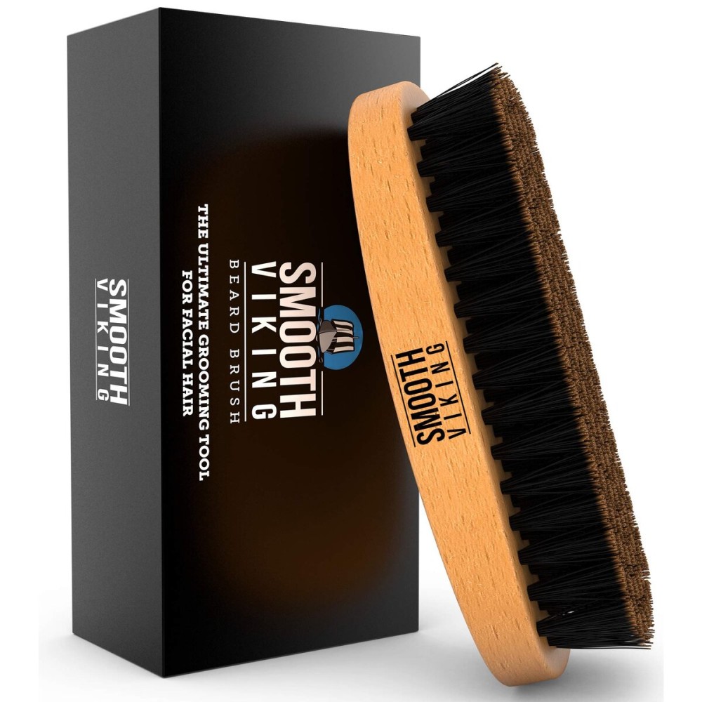 Smooth Viking Beard and Facial Hair Grooming Set - Natural Boar Bristle Brush, Mustache Brush, Styling and Shaping Tool for Men