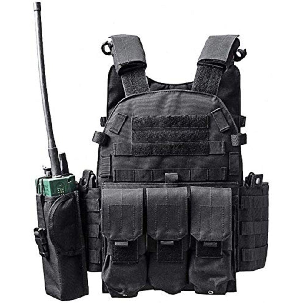 Invenko Heavy Duty Tactical Molle Airsoft Vest Outdoor Hunting Paintball Sports Outdoor Gaming Security Guard Duty Cosplay Soft Vest (black)