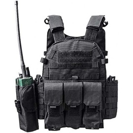 Invenko Heavy Duty Tactical Molle Airsoft Vest Outdoor Hunting Paintball Sports Outdoor Gaming Security Guard Duty Cosplay Soft Vest (black)