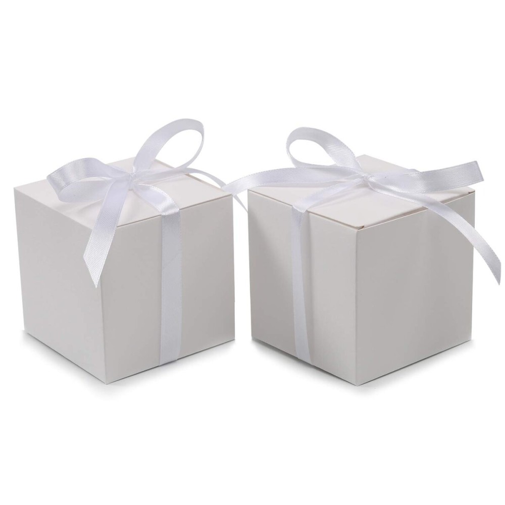 COTOPHER 60pcs Small Gift Boxes, Favor Boxes 2x2x2 inches Paper Gift Boxes with Ribbons Candy Box for Wedding Favors Baby Shower Bridal Shower Birthday Party (White)