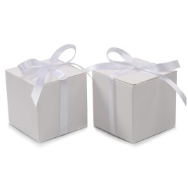 COTOPHER 60pcs Small Gift Boxes, Favor Boxes 2x2x2 inches Paper Gift Boxes with Ribbons Candy Box for Wedding Favors Baby Shower Bridal Shower Birthday Party (White)