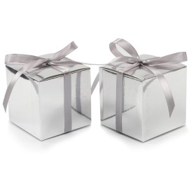 COTOPHER 60pcs Small Gift Boxes, Favor Boxes 2x2x2 inches Paper Gift Boxes with Ribbons Candy Box for Wedding Favors Baby Shower Bridal Shower Birthday Party (60 Metallic Silver)