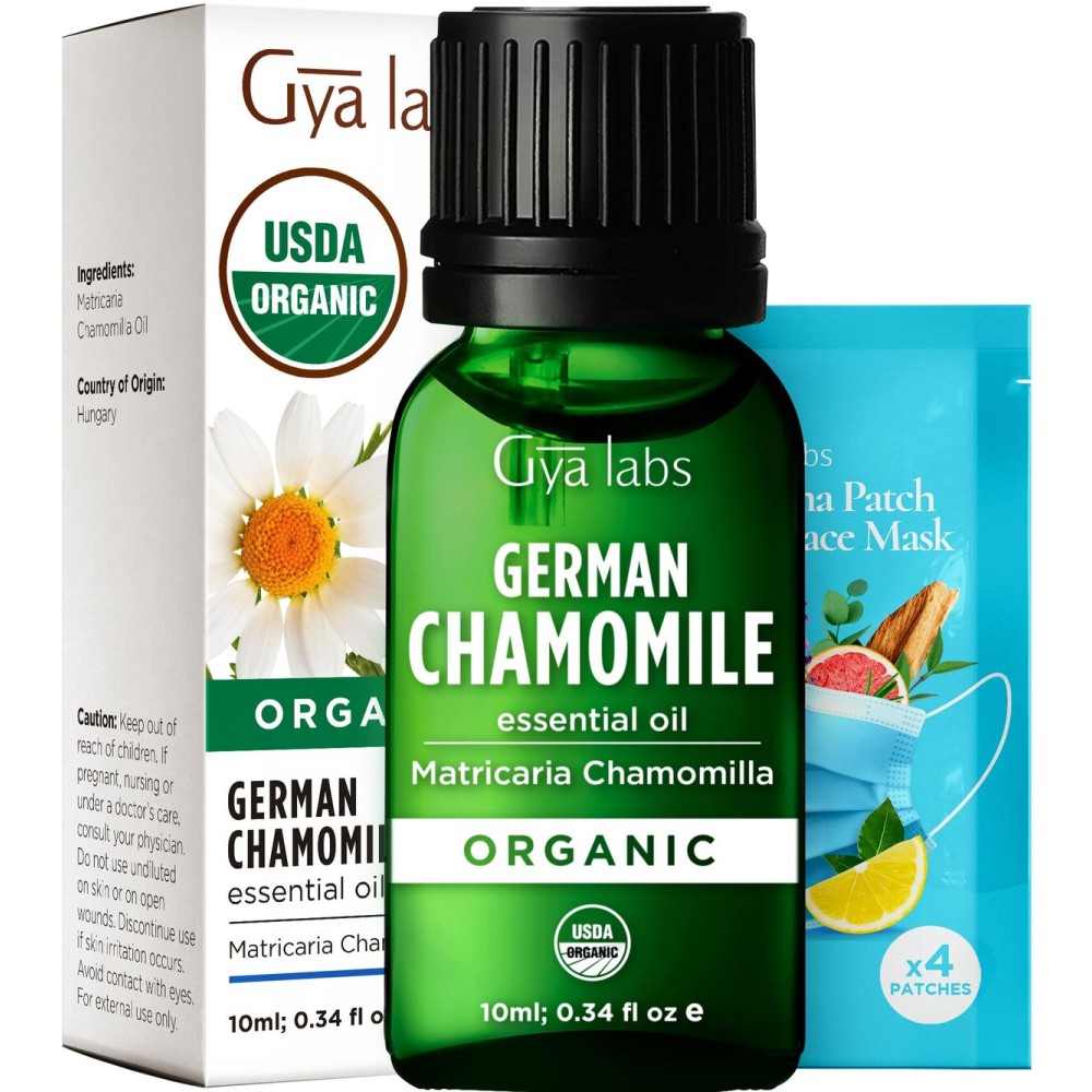 Gya Labs Organic German Chamomile Essential Oil - 0.34 Fl Oz - for Skin, Hair, Diffuser, Aromatherapy, DIY Candle Making Scents