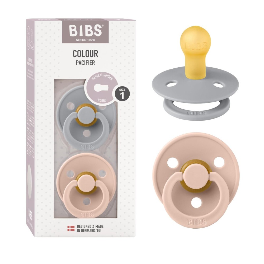 BIBS Pacifiers Colour Collection | Natural Rubber Baby Pacifier | Set of 2 BPA-Free Soothers | Made in Denmark | 0+ Months (Pack of 2) | Cloud/Blush
