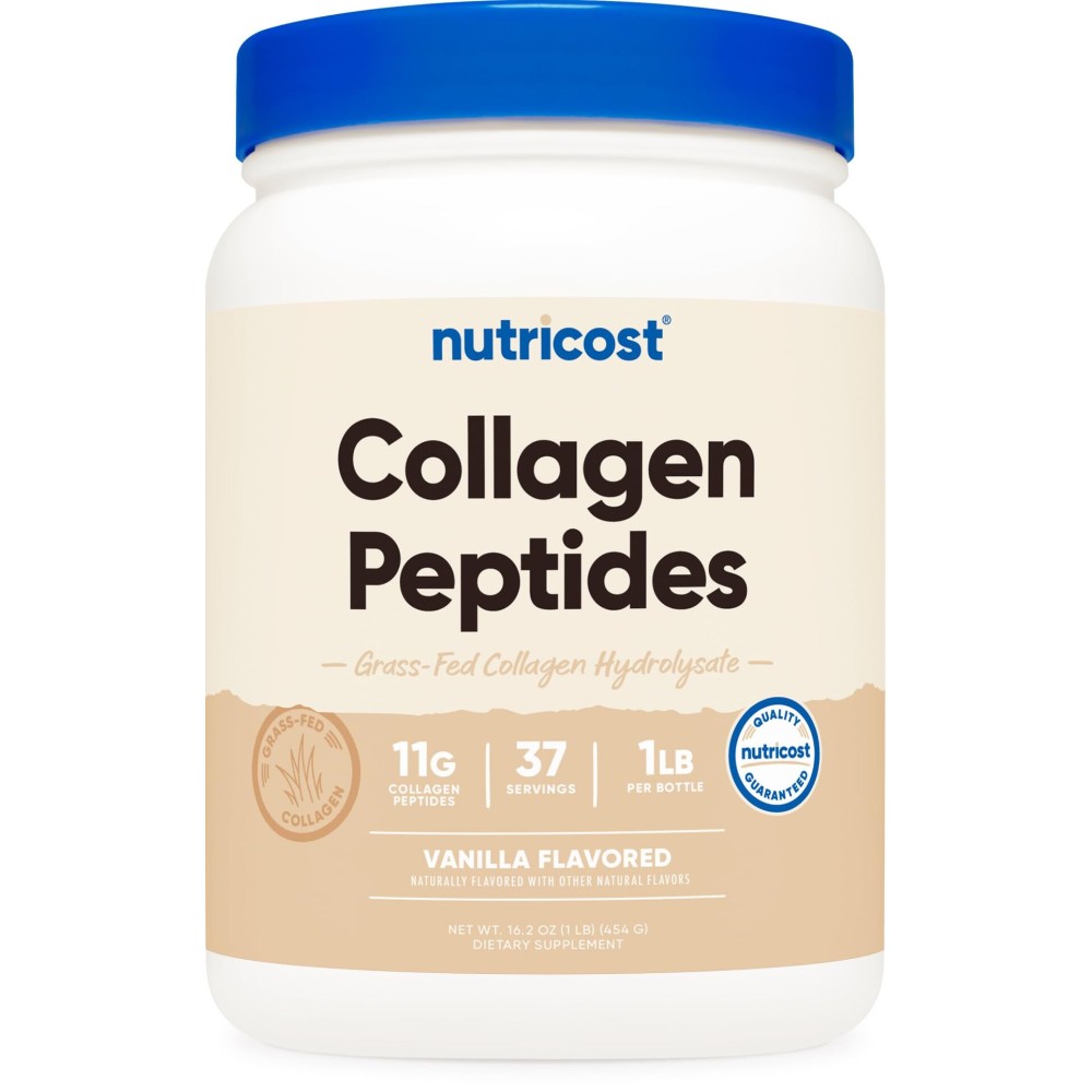 Nutricost Collagen Peptides Powder 1LB (454 G) (Vanilla) - Grass Fed Bovine Collagen Hydrolysate