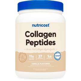 Nutricost Collagen Peptides Powder 1LB (454 G) (Vanilla) - Grass Fed Bovine Collagen Hydrolysate