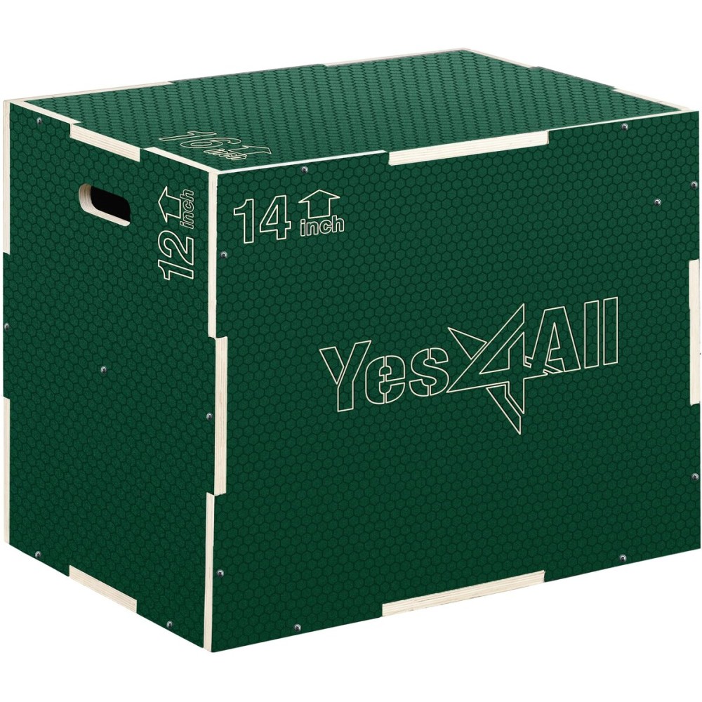 Yes4All 3 in 1 Non-Slip Wooden Plyo Box, Plyometric Box for Home Gym and Outdoor Workout 16 14 12 - Green