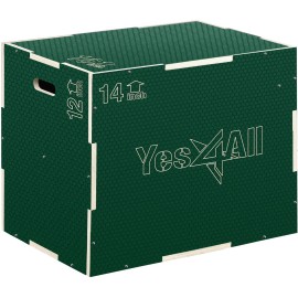 Yes4All 3 in 1 Non-Slip Wooden Plyo Box, Plyometric Box for Home Gym and Outdoor Workout 16 14 12 - Green