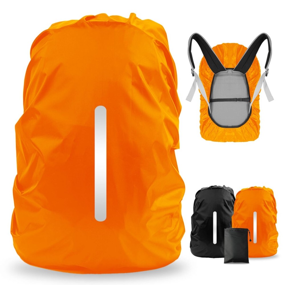 LAMA 2 Pack Waterproof Rain Cover for Backpack, Reflective Rucksack Rain Cover for Anti-dust/Anti-Theft/Bicycling/Hiking/Camping/Traveling/Outdoor Activities (1 Pcs Black + 1 Pcs Orange, M)