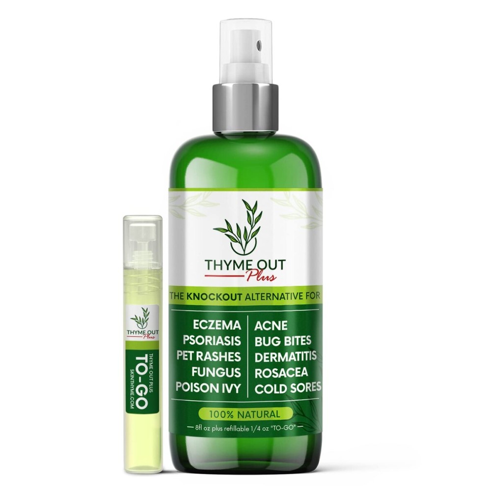 Thyme Out Plus Eczema Treatment, Psoriasis Treatment Treats Acne, Dermatitis, Rosacea, Cold Sores, Pet Rashes, Bug Bites, Poison Ivy, Anti Itch Spray for Itchy Skin Relief for Kids, Adult & Baby
