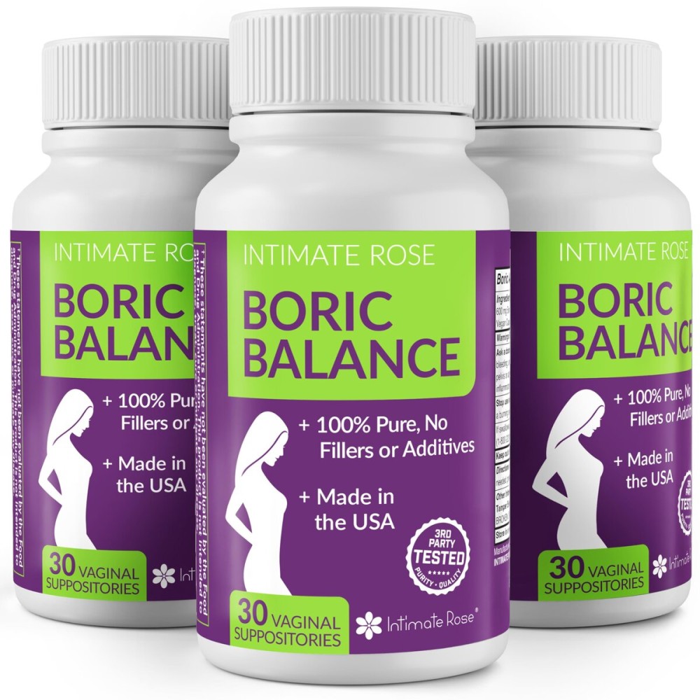 Intimate Rose Boric Acid Vaginal Suppositories, 30 Count for Feminine Deodorizing & Freshness - Vegan Capsules (Pack of 3)