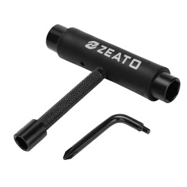 Zeato [Upgrade Version] All-In-One Skate Tools Multi-function Portable Skateboard T Tool Accessory with T-type Allen Key and L-type Phillips Head Wrench Screwdriver - Black