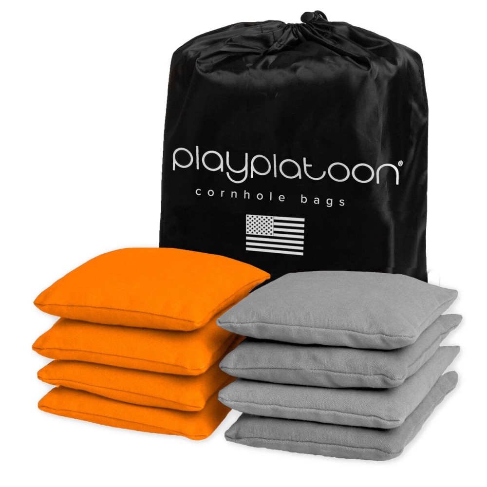 Play Platoon Weather Resistant Cornhole Bags - Set of 8 Regulation Size - Orange & Gray - Durable Duck Cloth for Tossing Game, Includes Tote Bag