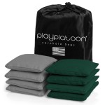 Play Platoon Weather Resistant Cornhole Bags - Set of 8 Regulation Corn Hole - Hunter Green & Gray - Durable Duck Cloth Corn Hole for Tossing Game, Includes Tote Bag