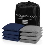 Play Platoon Weather Resistant Cornhole Bags - Set of 8 Regulation Size - Navy Blue & Gray - Durable Duck Cloth for Tossing Game, Includes Tote Bag