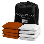 Play Platoon Weather Resistant Cornhole Bags - Set of 8 Regulation Corn Hole Bean Bags - Burnt Orange & White - Durable Duck Cloth Corn Hole Bag for Tossing Game, Includes Tote Bag