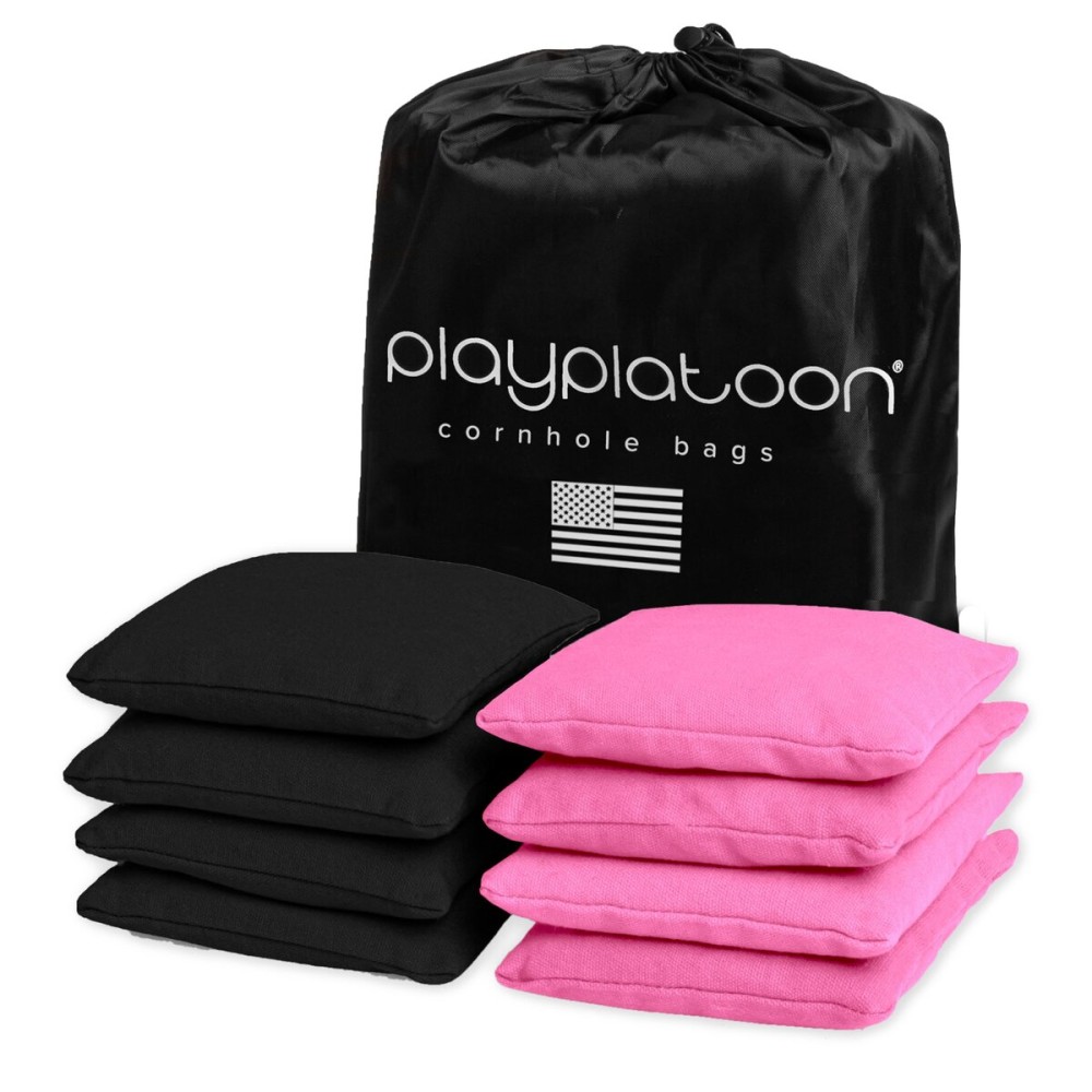 Play Platoon Weather Resistant Cornhole Bags - Set of 8 Regulation Corn Hole - Pink & Black - Durable Duck Cloth Corn Hole for Tossing Game, Includes Tote Bag