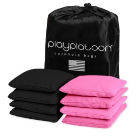 Play Platoon Weather Resistant Cornhole Bags - Set of 8 Regulation Corn Hole - Pink & Black - Durable Duck Cloth Corn Hole for Tossing Game, Includes Tote Bag