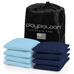 Play Platoon Weather Resistant Cornhole Bags - Set of 8 Regulation Corn Hole - Sky Blue & Navy Blue - Durable Duck Cloth Corn Hole for Tossing Game, Includes Tote Bag