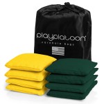 Play Platoon Weather Resistant Cornhole Bags - Set of 8 Regulation Size - Hunter Green & Yellow - Durable Duck Cloth for Tossing Game, Includes Tote Bag
