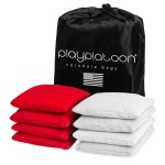Play Platoon Weather Resistant Cornhole Bags - Set of 8 Regulation Corn Hole Bean Bags - Red & White - Durable Duck Cloth Corn Hole Bag for Tossing Game, Includes Tote Bag