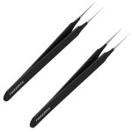 Ingrown Hair Tweezers | Pointed Tip | 2 Pack | Black | Precision Stainless Steel | Extra Sharp and Perfectly Aligned for Ingrown Hair Treatment & Splinter Removal For Men and Women | By Tweezees