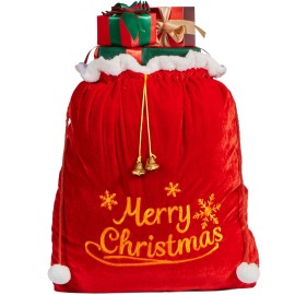 JOYIN Christmas Large Gift Bags 31 x 27 with Cord Drawstring, Red Santa Sack for Indoor Xmas Give Decoration, Large Velvet Santa Claus Bag Costume for present Dcor, Giant Presents Gifts Wrap