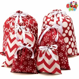 JOYIN 6 PCs Fabric Gift Bags Red Elegant Color with 3 Sizes for Each Season, holiday present Giving, Holiday Presents Dcor, Giant Gifts Decorations.