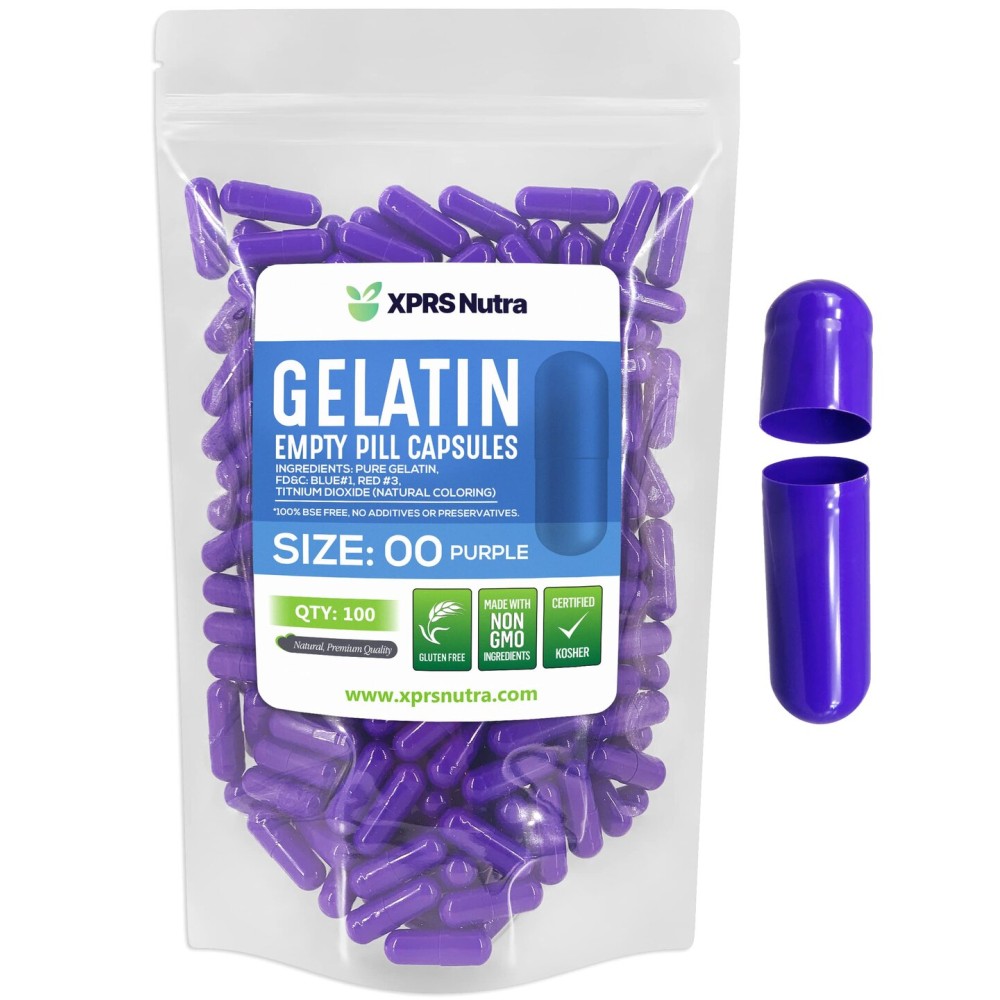 XPRS Nutra Size 00 Empty Capsules - 100 Count Empty Gelatin Capsules - Pills DIY Capsule Filling - Fillable Pill Gel Caps for Do-It-Yourself Supplements (Purple)