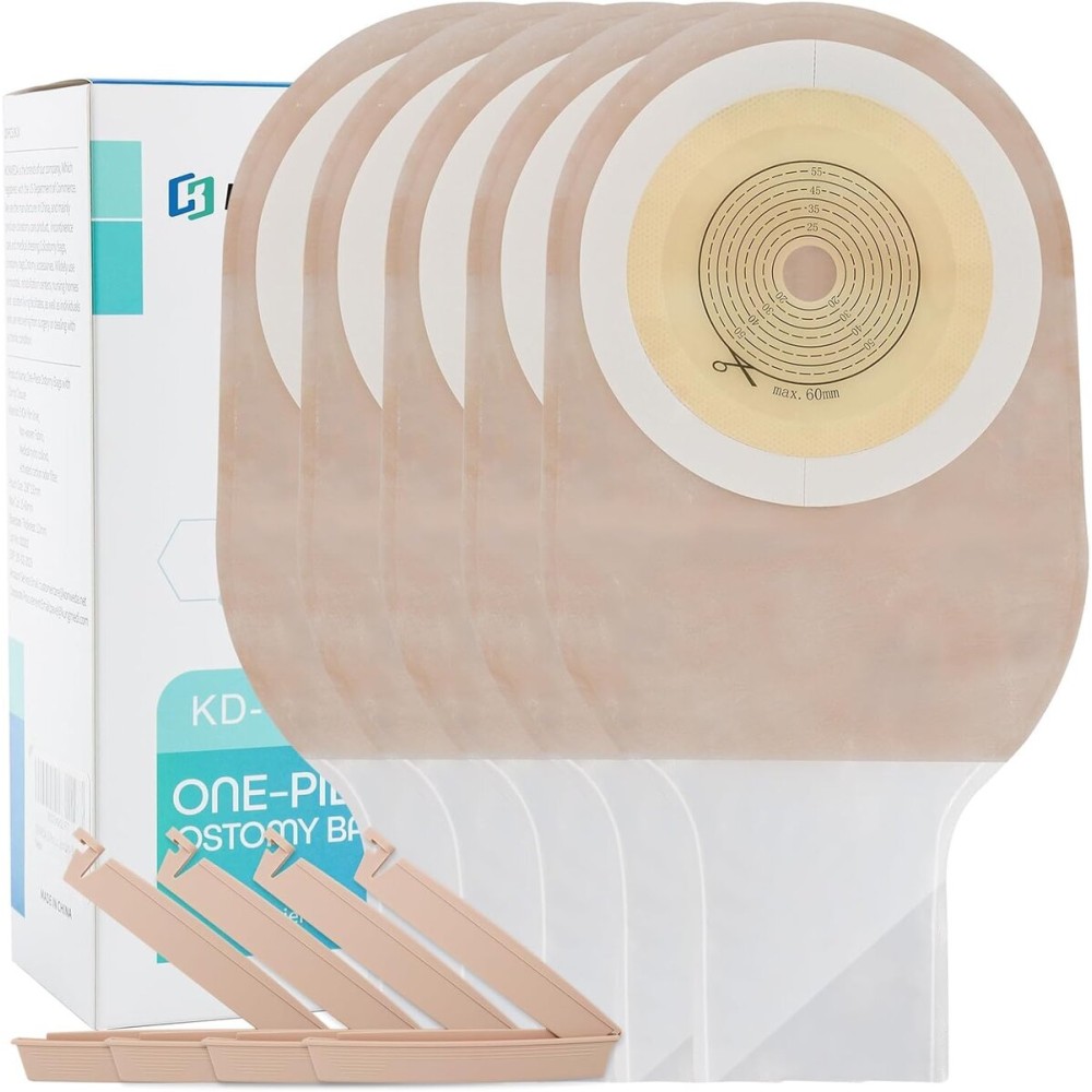 KONWEDA 20 PCS Colostomy Bags,One Piece Ostomy Drainable Pouches with Closure for Ileostomy Stoma Care, 15mm-60mm Cut to Fit (8 x Clamps Include)