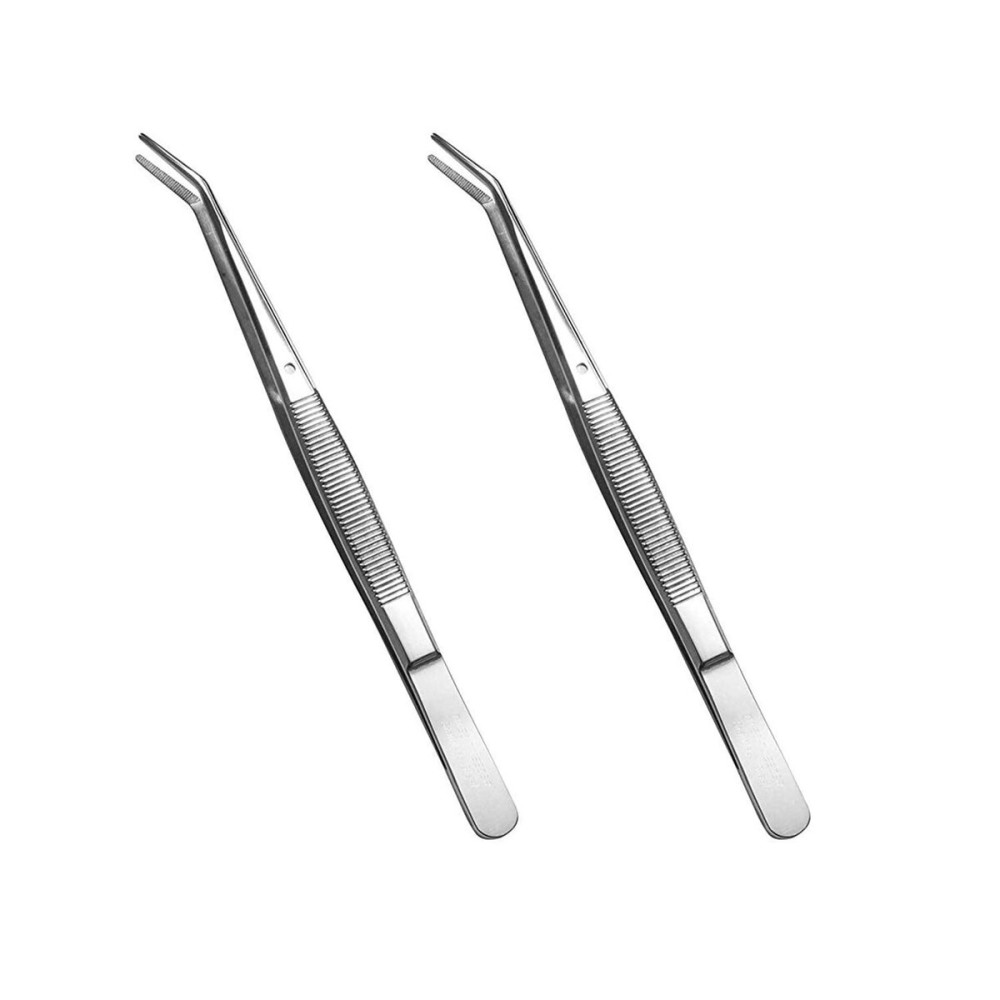 Stainless Steel Tweezers, with Curved Serrated Tip Multipurpose Sewing Machine Tweezers Forceps for Craft Repairing (2 Pcs set)