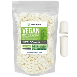 XPRS Nutra Size 00 Empty Capsules - 500 Count Empty Vegan Capsules - Vegetarian Empty Pills - DIY Vegetable Capsule Filling- Veggie Pill Caps (White)